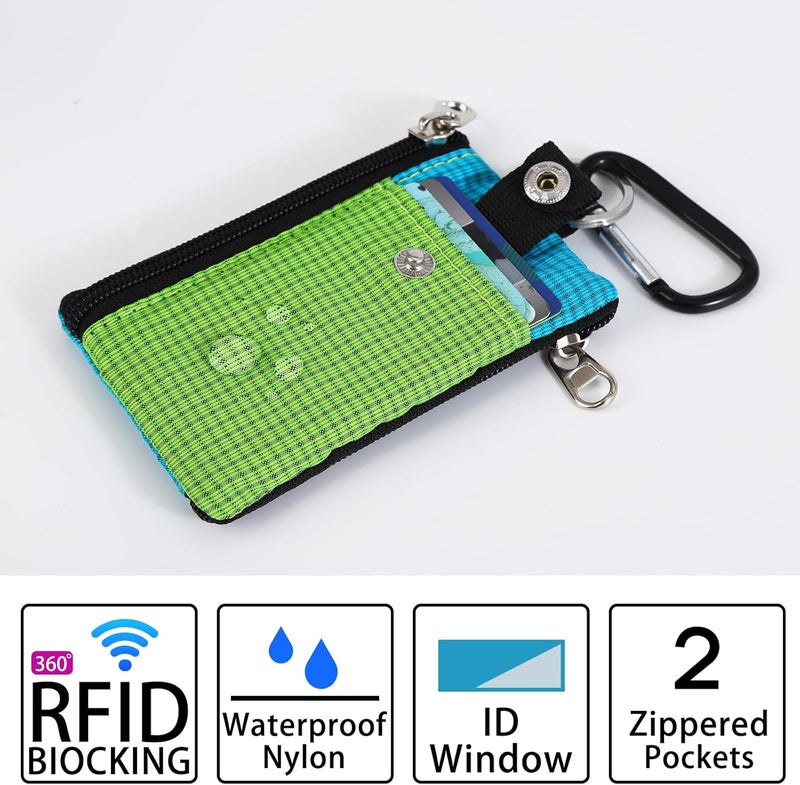 MASAPHIL MASAPHlL Small Lanyard Wallet for Women/Men with RFID Blocking ID Card Wallet, Minimalist Nylon Zipper Pouch, Travel Neck Wallet with Keychain, ID Window for Card,Coin,Cash (Emerald Green+Sky Blue) - Image 4